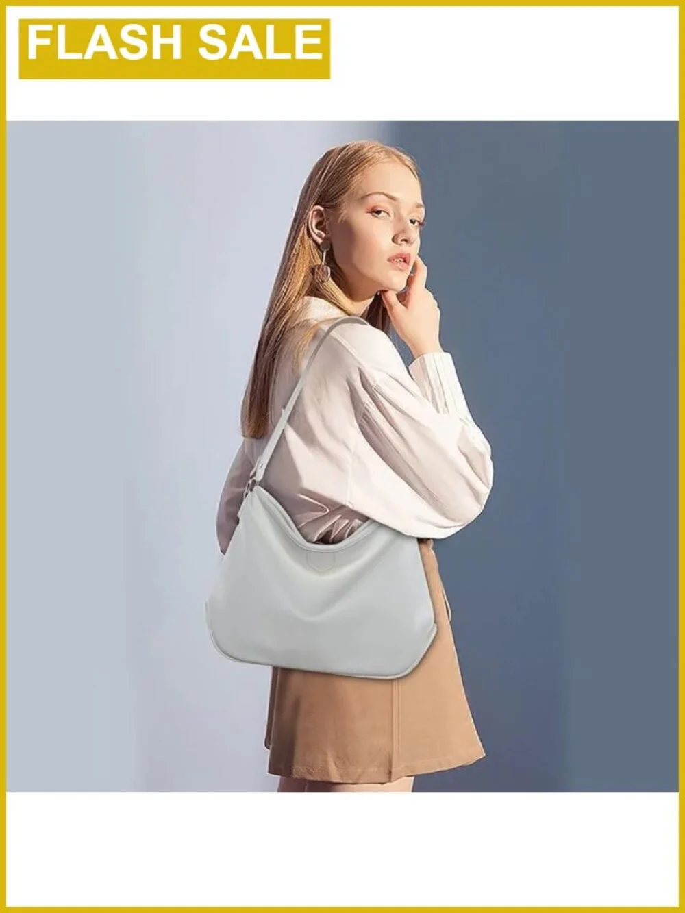 Medium Hobo Shoulder Bag Vegan Leather Lightweight Everyday Handbag